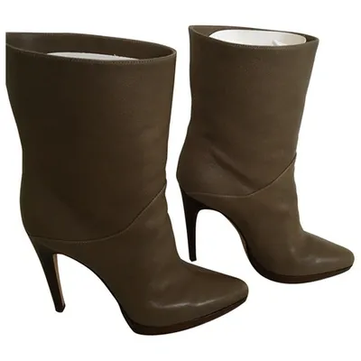 Pre-owned Casadei Leather Ankle Boots In Khaki