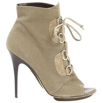 Pre-owned Giuseppe Zanotti Cloth Open Toe Boots In Khaki