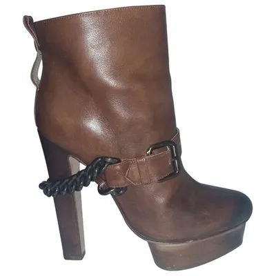 Pre-owned Le Silla Leather Ankle Boots In Brown