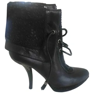 Pre-owned Dior Leather Lace Up Boots In Black