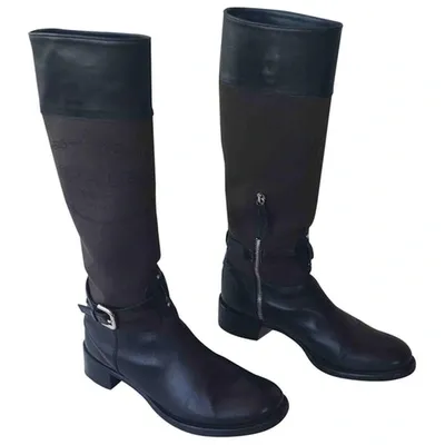 Pre-owned Prada Leather Riding Boots In Black