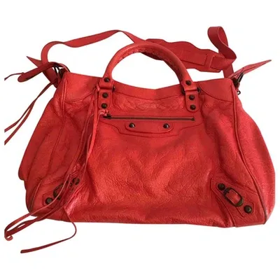 Pre-owned Balenciaga Vélo Leather Handbag In Orange