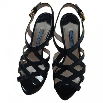 Pre-owned Prada Patent Leather Sandals In Black