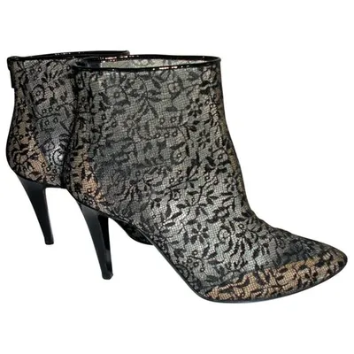 Pre-owned Bottega Veneta Cloth Ankle Boots In Black