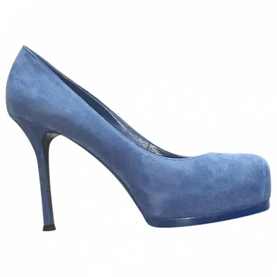 Pre-owned Saint Laurent Trib Too Heels In Blue