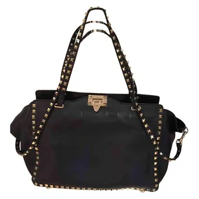 Pre-owned Valentino Garavani My Rockstud Leather Handbag In Black