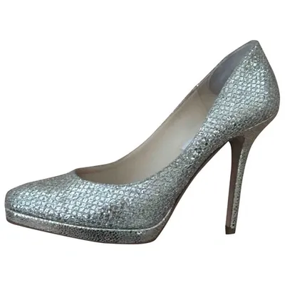 Pre-owned Jimmy Choo Glitter Heels In Silver