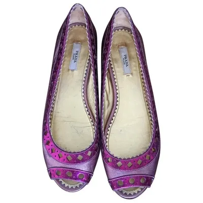 Pre-owned Prada Leather Ballet Flats In Pink