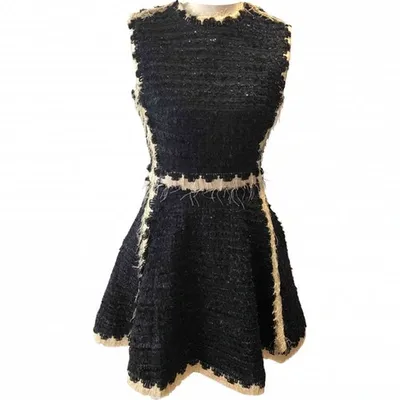 Pre-owned Lanvin Tweed Mid-length Dress In Black