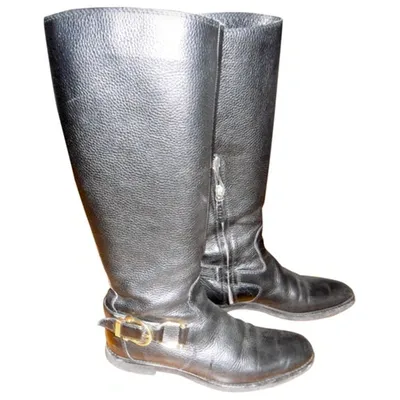 Pre-owned Burberry Leather Riding Boots In Black