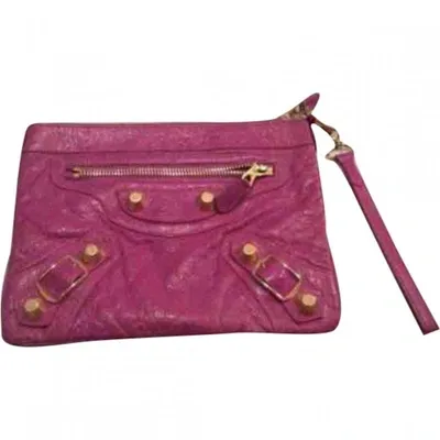 Pre-owned Balenciaga Leather Clutch Bag In Pink