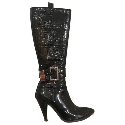 Pre-owned Versace Patent Leather Boots In Black