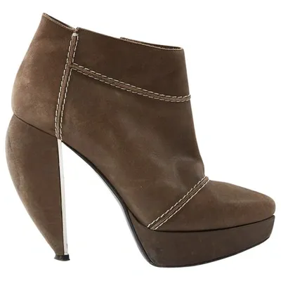 Pre-owned Lanvin Leather Ankle Boots In Brown