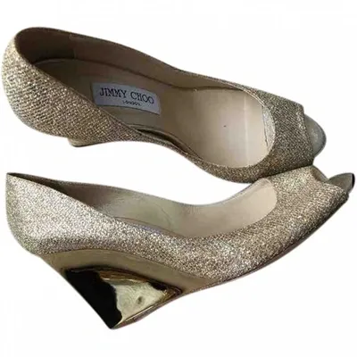 Pre-owned Jimmy Choo Glitter Heels In Gold