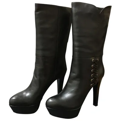 Pre-owned Sergio Rossi Leather Ankle Boots In Black