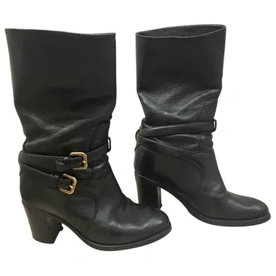 Pre-owned Prada Leather Biker Boots In Black