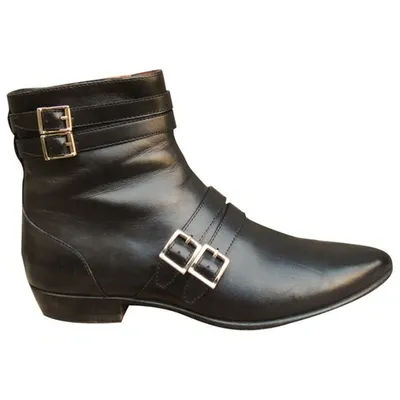 Pre-owned Sergio Rossi Leather Buckled Boots In Black