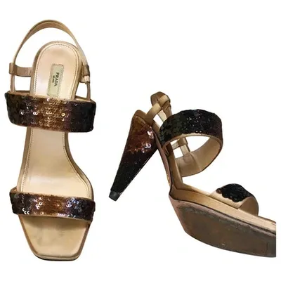 Pre-owned Prada Glitter Sandals In Beige