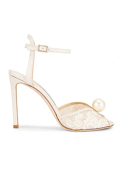 Jimmy Choo Sacora 100 Floral Lace With Pearl Sandal In Ivory White