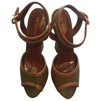 Pre-owned Sergio Rossi Cloth Sandals In Khaki