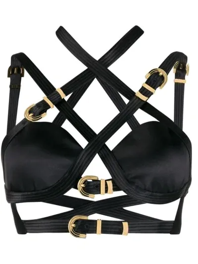 Versace Buckled Silk-satin Bra Top In Black