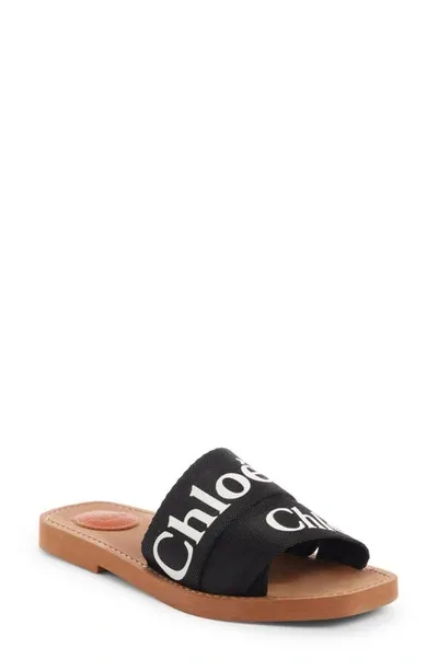 Chloé Black Woody Flat Sandals