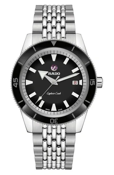 Rado Hyperchrome Captain Cook Automatic Bracelet Watch, 42mm In Black/silver