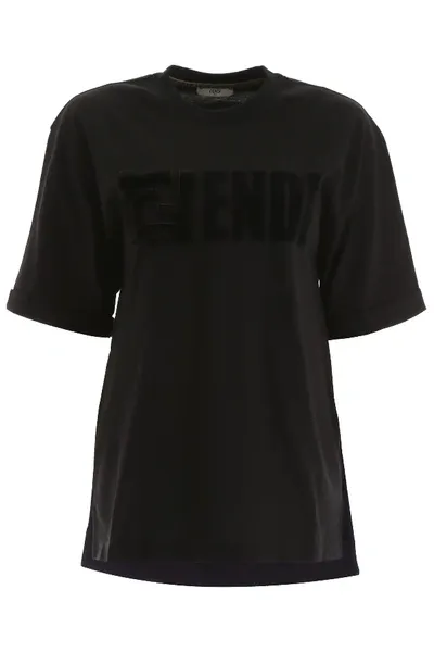 Fendi Ff T-shirt With Mink Fur In Black