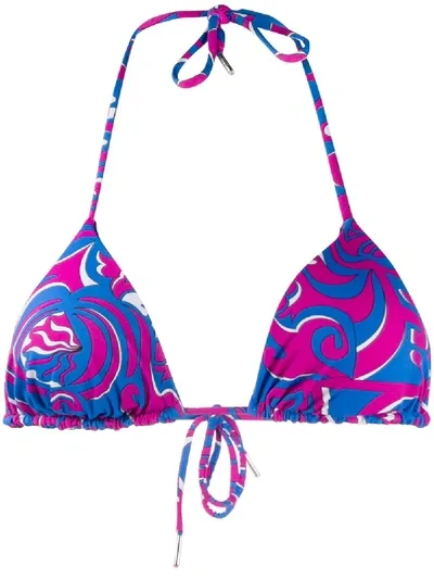 Emilio Pucci Printed Bikini Top In Blue