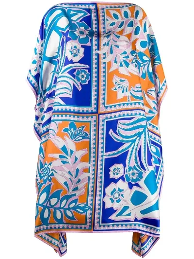 Emilio Pucci Floral Print Silk Kaftan In Blue