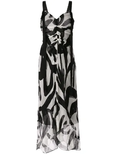 Lee Mathews Abstract-print Gathered Dress In Black