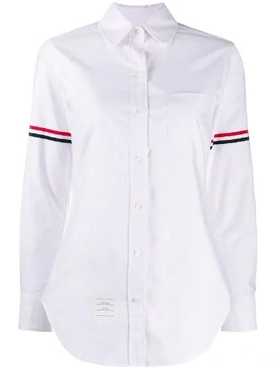 Thom Browne Pink University Stripe Oxford Grosgrain Armband Long Sleeve Shirt In Pink & Purple