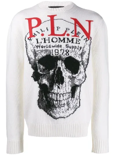 Philipp Plein Logo Embroidered Sweater In White