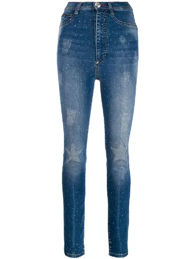 Philipp Plein Super High Waist Jeggings In Blue