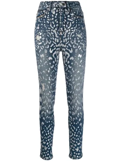 Philipp Plein Paint Print Skinny Jeans In Blue