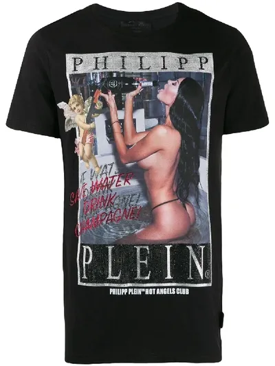 Philipp Plein Printed 'hot Angels' T-shirt In Black