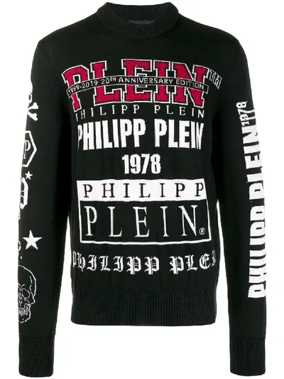 Philipp Plein Knit Logo Skull Print Jumper In Black