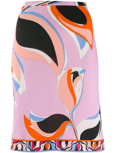 Emilio Pucci Printed Straight Skirt In Pink