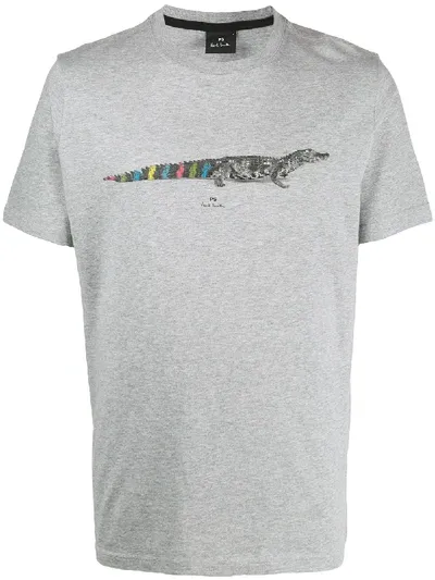 Ps By Paul Smith Dinosaur-print Crew Neck T-shirt In Grey