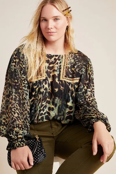 Bl-nk Joelle Leopard Peasant Blouse In Assorted