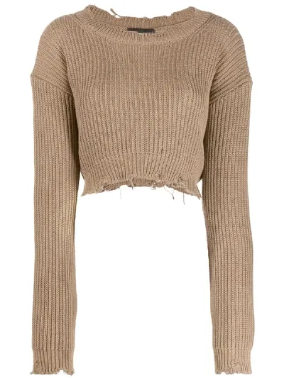 Dsquared2 Distressed Knitted Logo Jumper In Neutrals