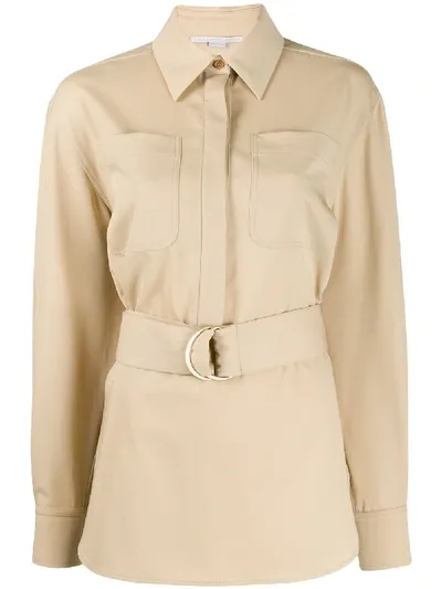 Stella Mccartney Belted Long-sleeve Shirt In Neutrals