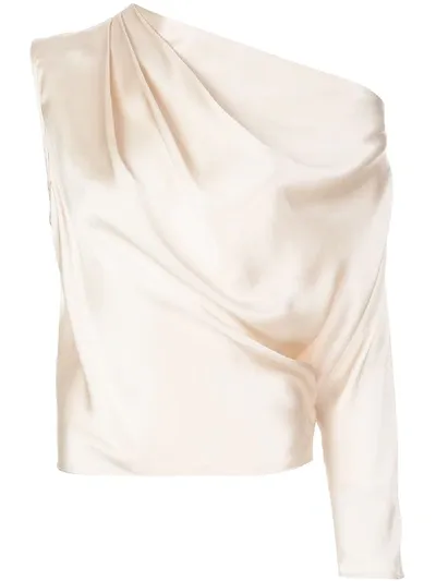 Michelle Mason One Sleeve Silk Draped Top In Neutrals