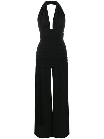 Norma Kamali Halter Wrap Straight Leg Jumpsuit In Black