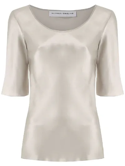 Gloria Coelho Satin Blouse In Silver