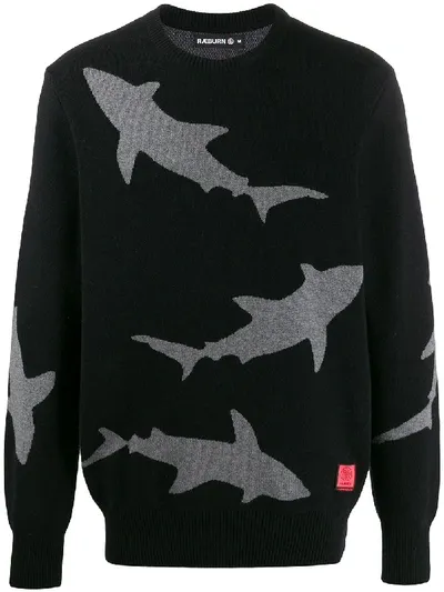 Raeburn Shark Knit Crew Neck Jumper In Black