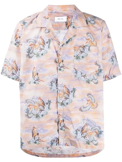 Rhude Short Sleeve Bird Print Shirt In Neutrals