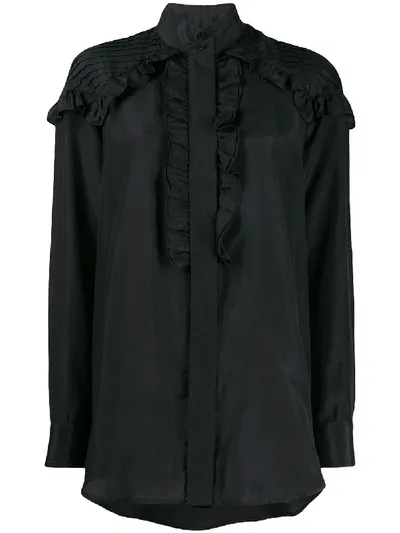 Victoria Beckham Pintuck Ruffled Blouse In Black