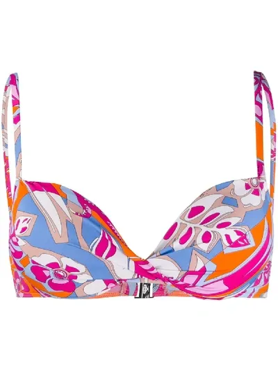 Emilio Pucci Floral Bikini Top In Blue