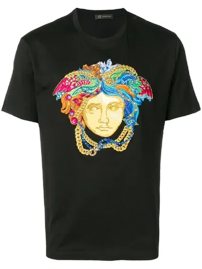 Versace Embellished Medusa Logo T-shirt In Black